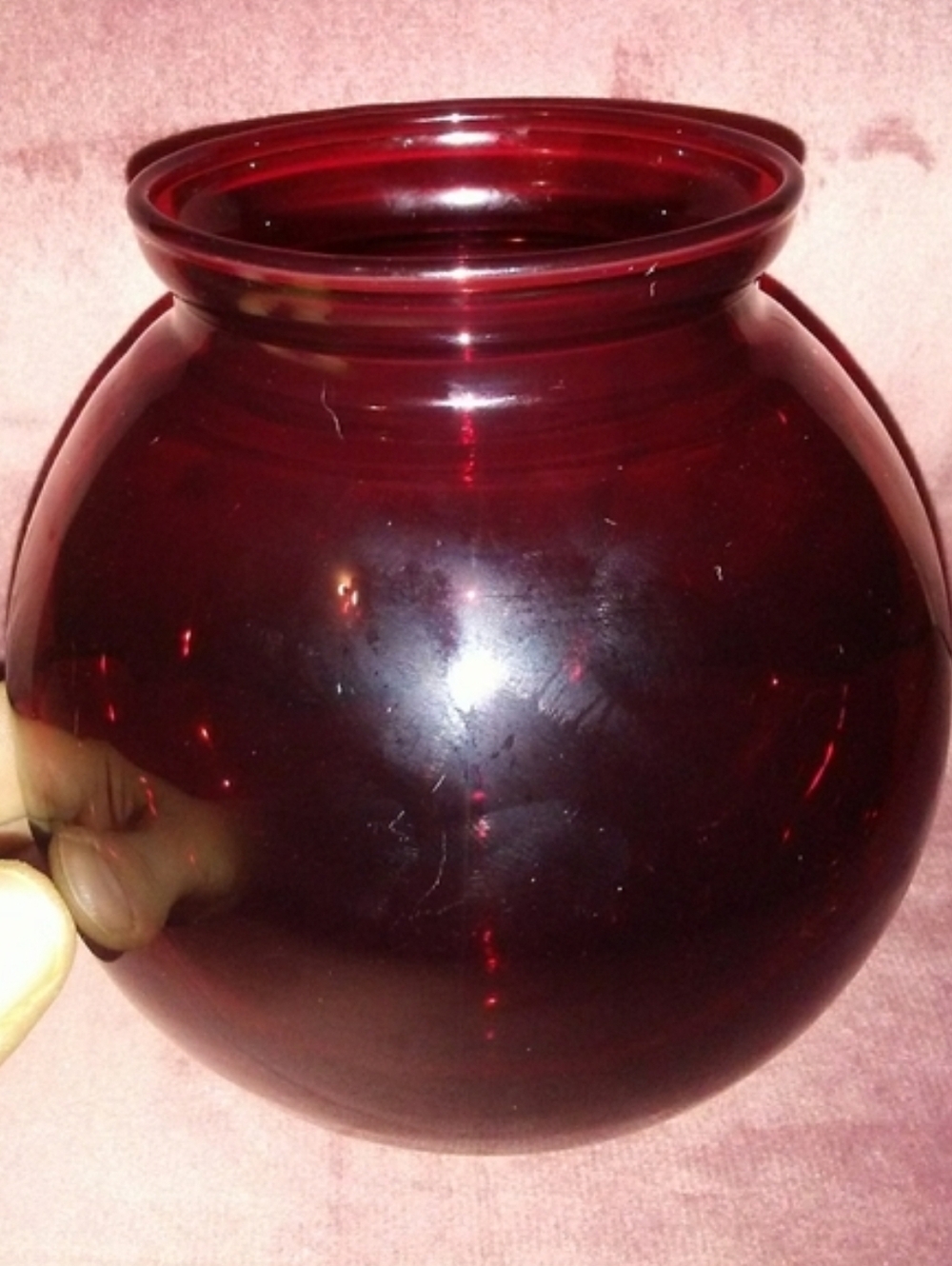 Vintage Ruby Red Ivy Ball Glass Globe Flower Vase Candle Holder Anchor Hocking